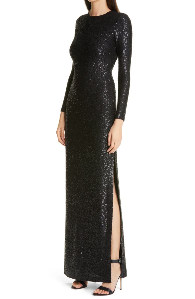 St. John Evening Sequin Open Back Long Sleeve Gown, Alternate, color, 