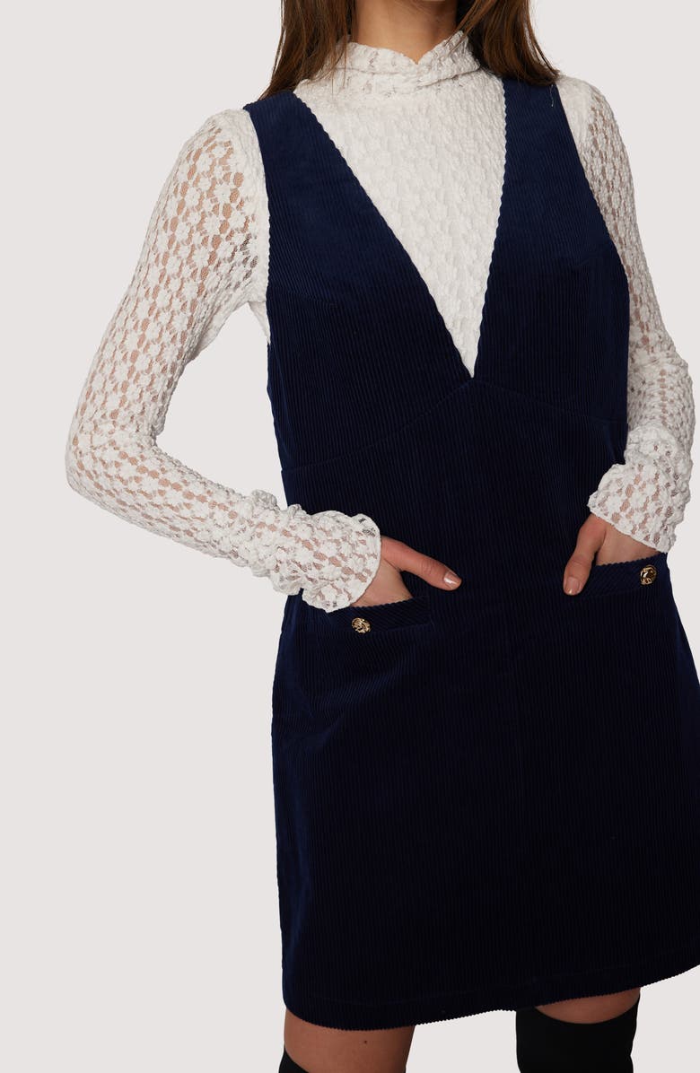 Lost + Wander Twilight Allure Long Sleeve Mixed Media Minidress, Alternate, color, Midnight-Navy