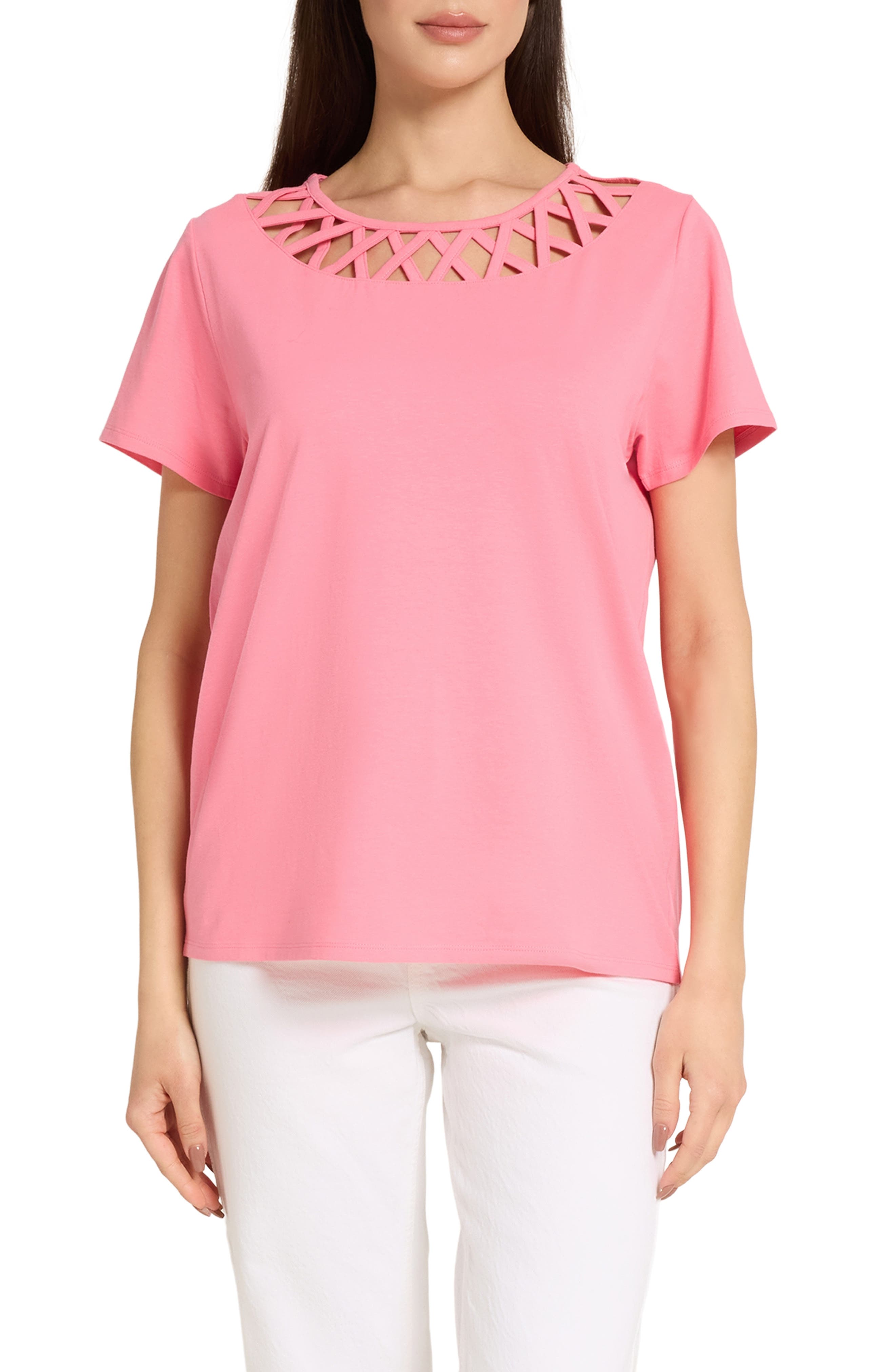 CARIBBEAN JOE Lattice Neckline Top