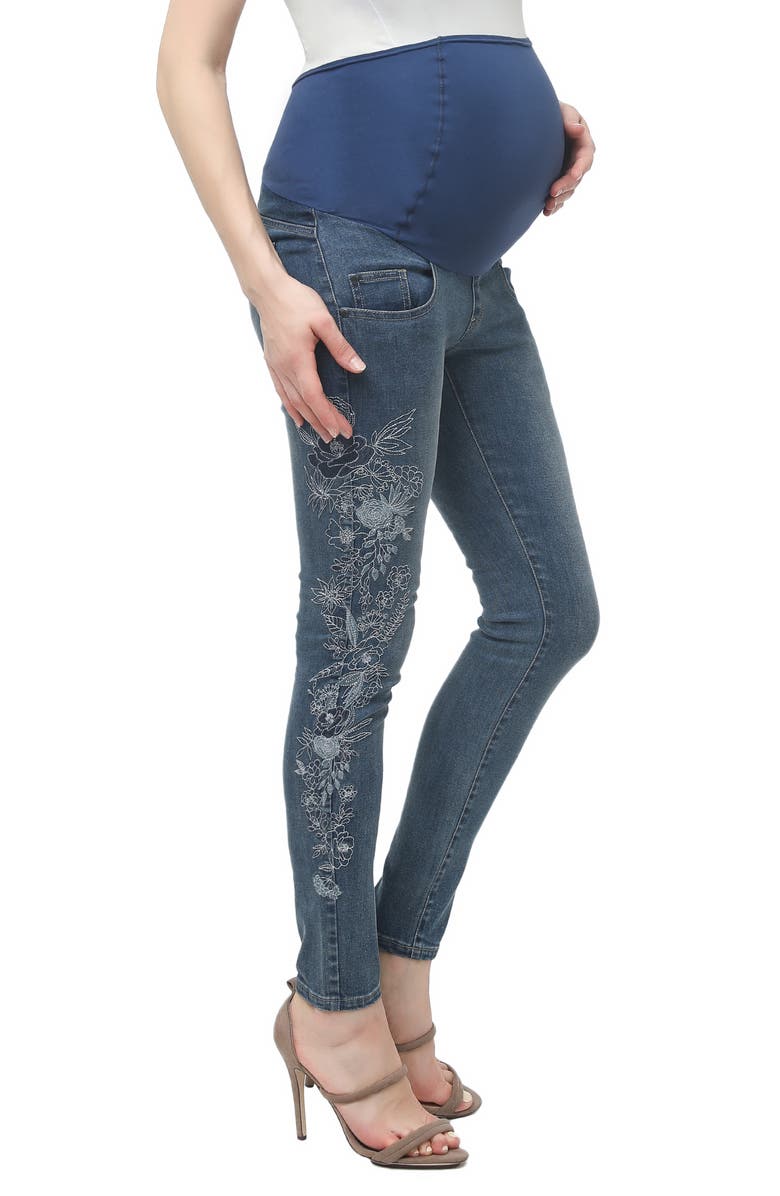 Kimi and Kai Floral Embroidered Maternity Skinny Jeans, Alternate, color, 