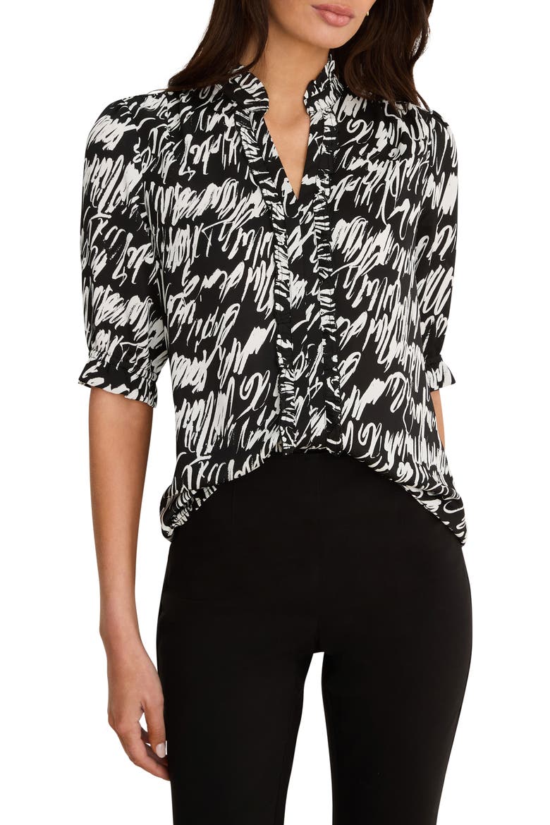 Cursive Print Chiffon Top, Main, color, BLACK MULTI