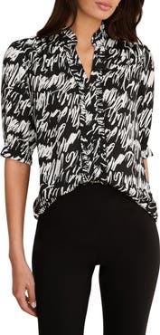 NIC+ZOE Cursive Print Chiffon Top