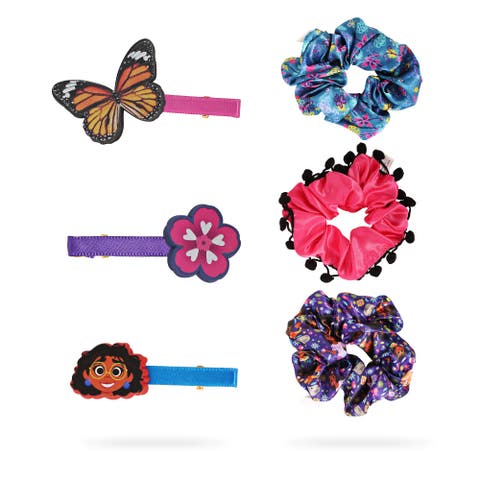 Encanto Hair Clips and Hair Scrunchies Set, 3 Disney Hair Clips and 3 Disney Scrunchies