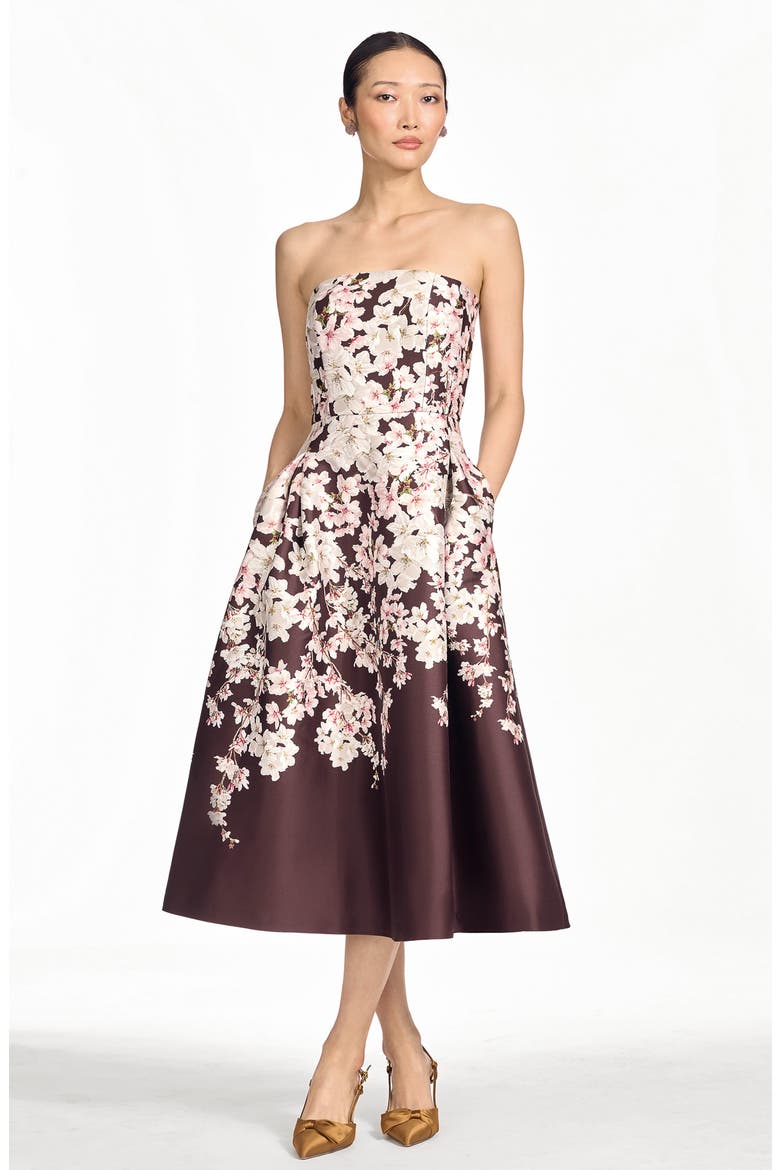 Shay Print Strapless Cocktail Dress, Alternate, color, CHOCOLATE COVERED BLOSSOMS