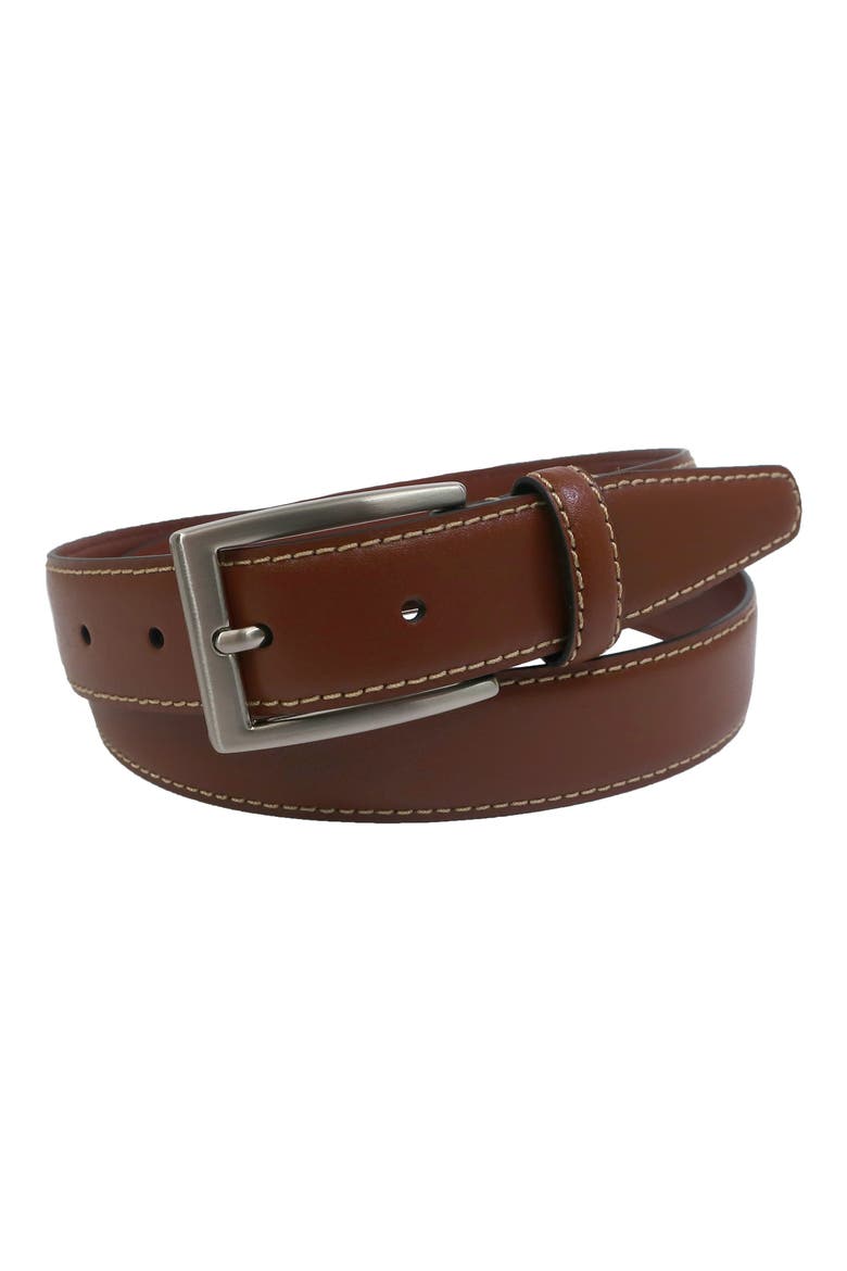 Stitched Leather Belt, Main, color, TAN