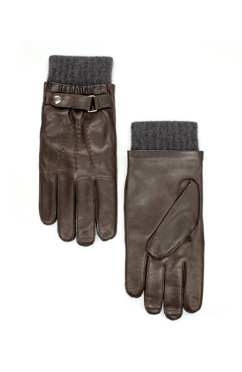 Leather gloves with belt and cashmere cuff