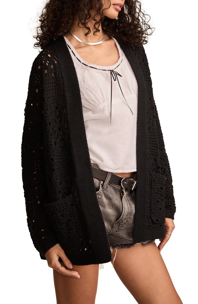 Lucky Brand Granny Crochet Open Front Cardigan, Alternate, color, 