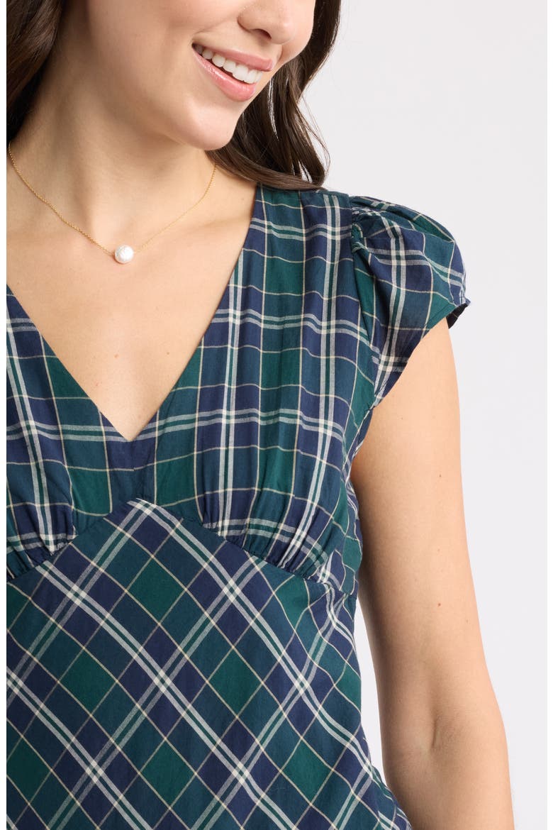 Plaid Cap Sleeve Midi Dress, Alternate, color, GREEN- NAVY ABBY PLAID