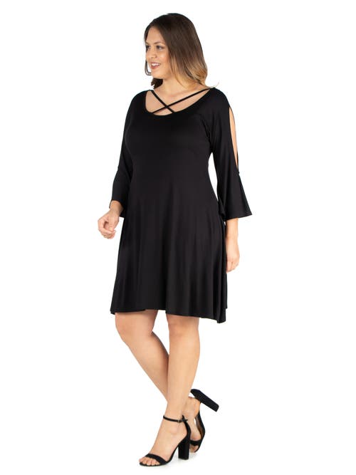 24seven Comfort Apparel Criss Cross Neckline Cold Shoulder Dress In Black