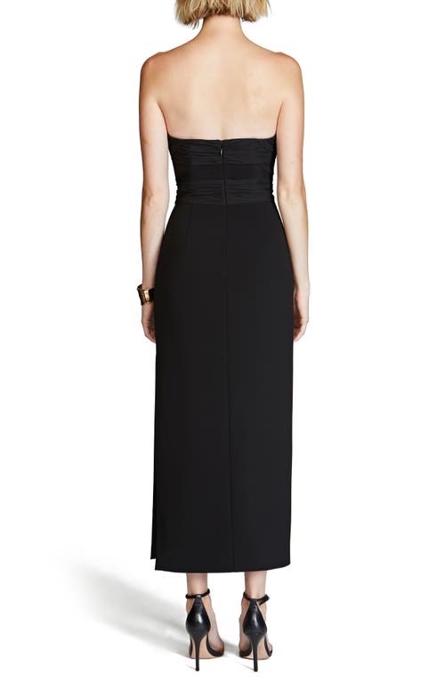 Shop Halston Marguerite Strapless Cotton Blend Crepe Midi Dress In Black