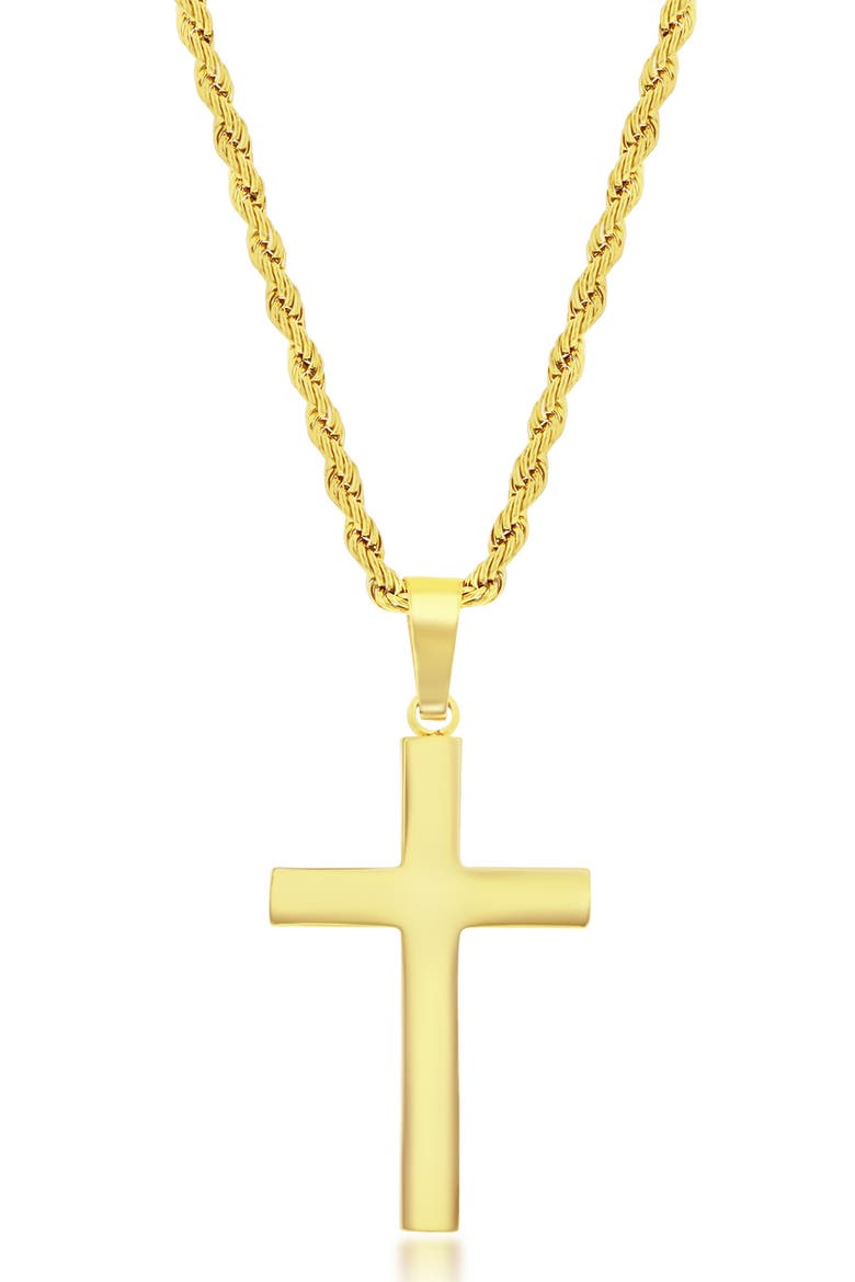 Men's Stainless Steel Cross Pendant Necklace, Main, color, GOLD