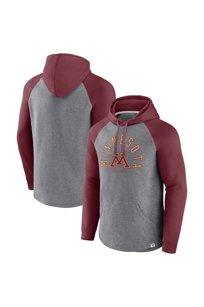 Men's Fanatics Branded Maroon/Heather Gray Minnesota Golden Gophers Wrap Up Raglan Pullover Hoodie, Main, color, Maroon