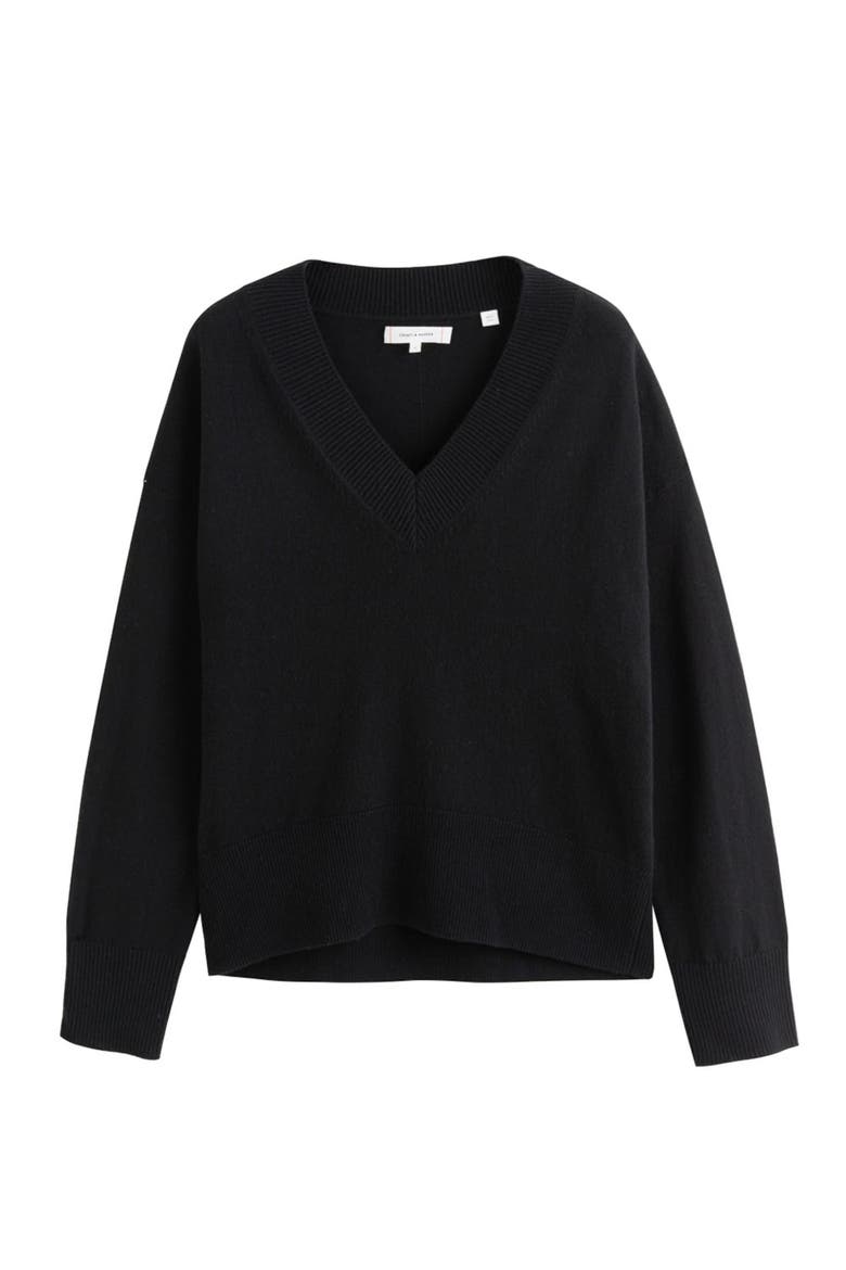 V Neck Wool Cashmere Slouchy Lightweight Sweater, Alternate, color, Black