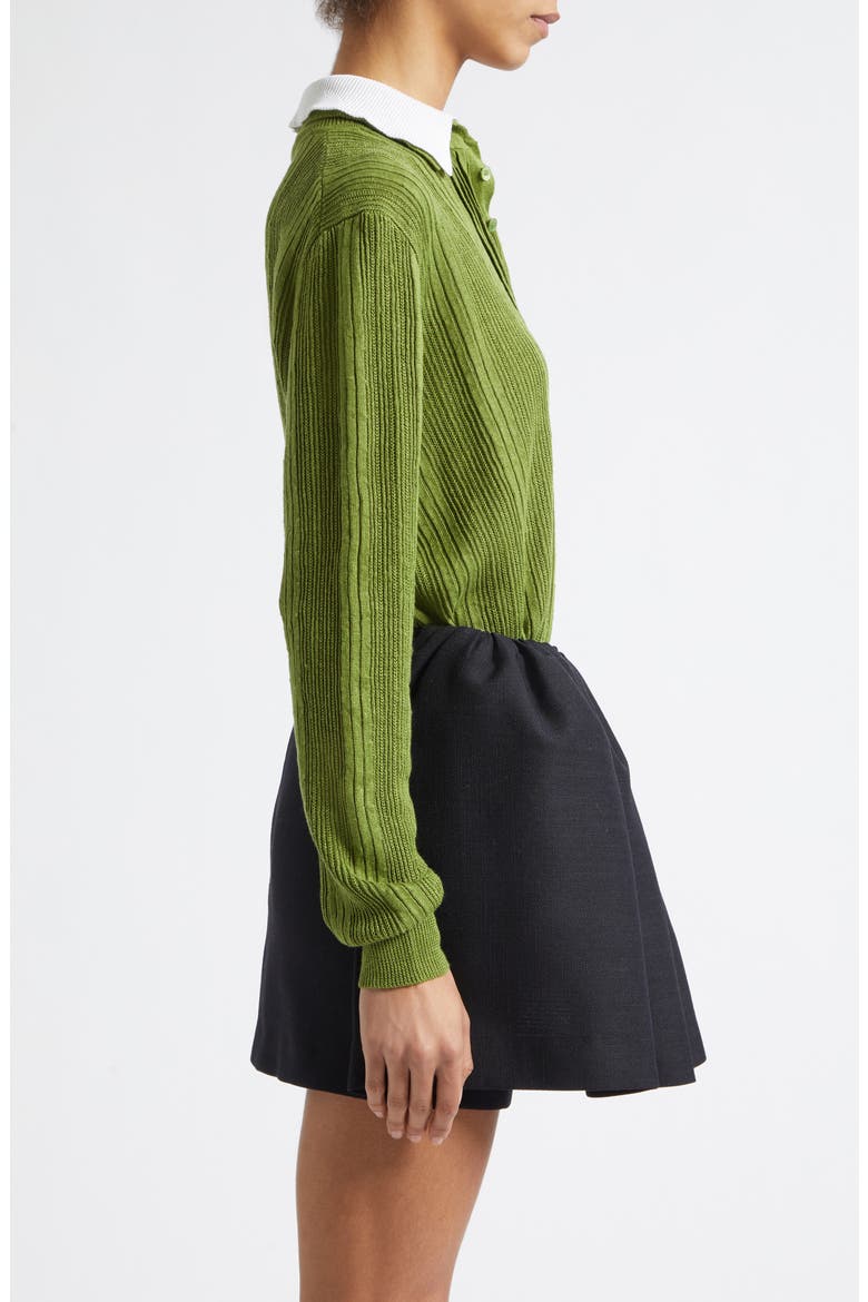 Contrast Collar Linen Sweater, Alternate, color, GREEN