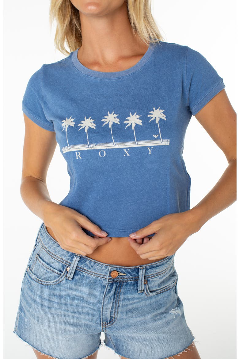 Five Palm Stripe Graphic Crop T-Shirt, Alternate, color, BLUE HORIZON