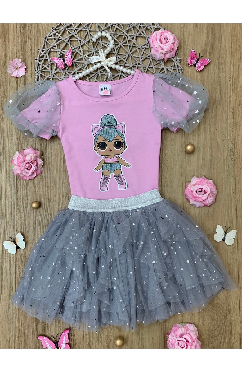 Mia Belle Girls L.O.L. SURPRISE! Kitty Queen Sparkle Tulle Skirt Set, Alternate, color, Pink