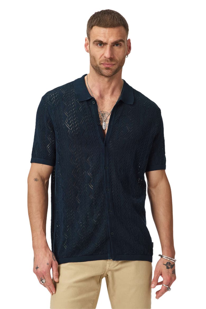 Emil Pointelle Short Sleeve Caridgan, Alternate, color, NAVY