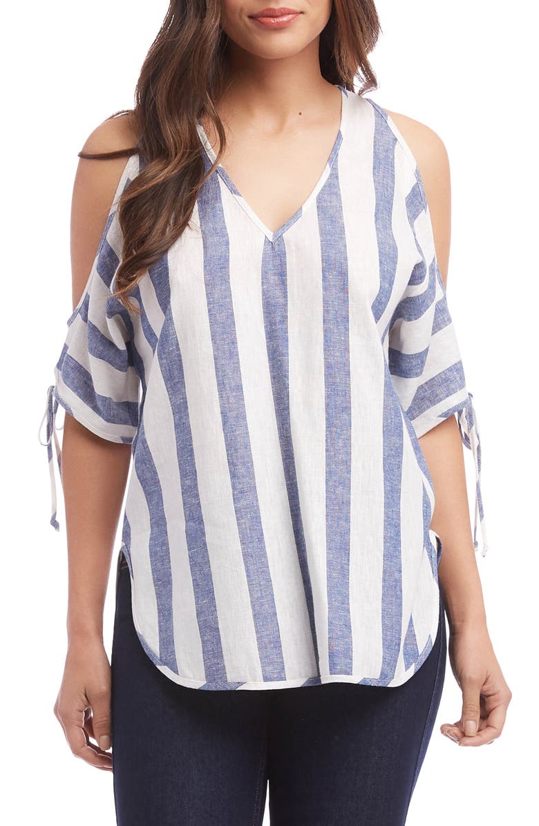 Karen Kane Cold Shoulder Tie Sleeve Top, Main, color, Stripe