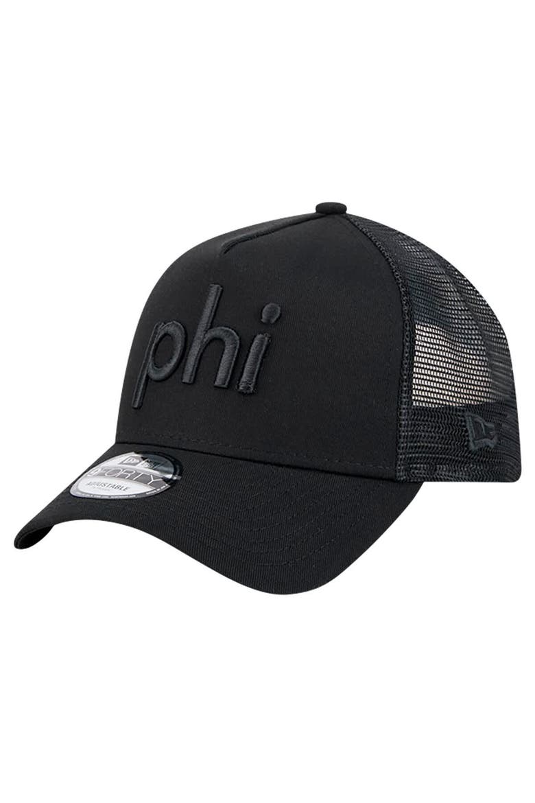 Men's New Era Black Philadelphia Eagles Domain 9FORTY A-Frame Trucker Adjustable Hat, Main, color, Black