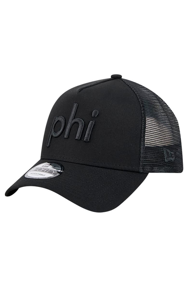 New Era Men's New Era Black Philadelphia Eagles Domain 9FORTY A-Frame Trucker Adjustable Hat, Main, color, Black