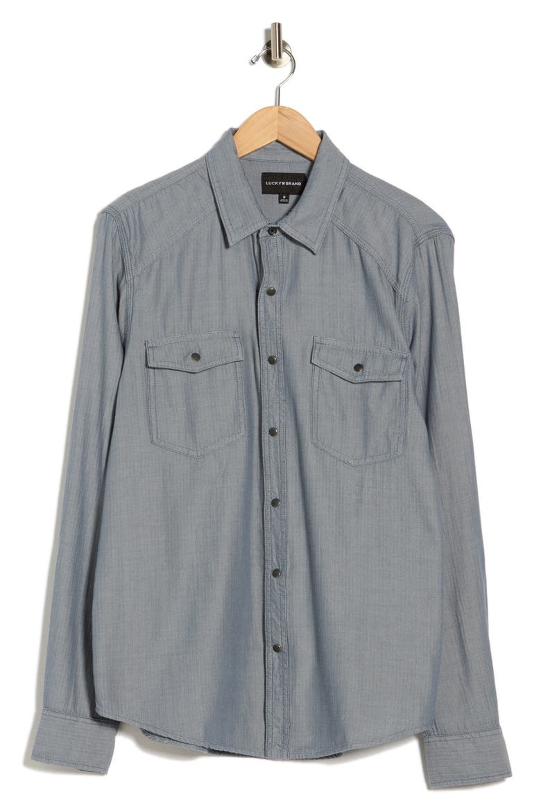 Herringbone Crossdye Western Long Sleeve Button-Up Shirt, Alternate, color, CHINA BLUE
