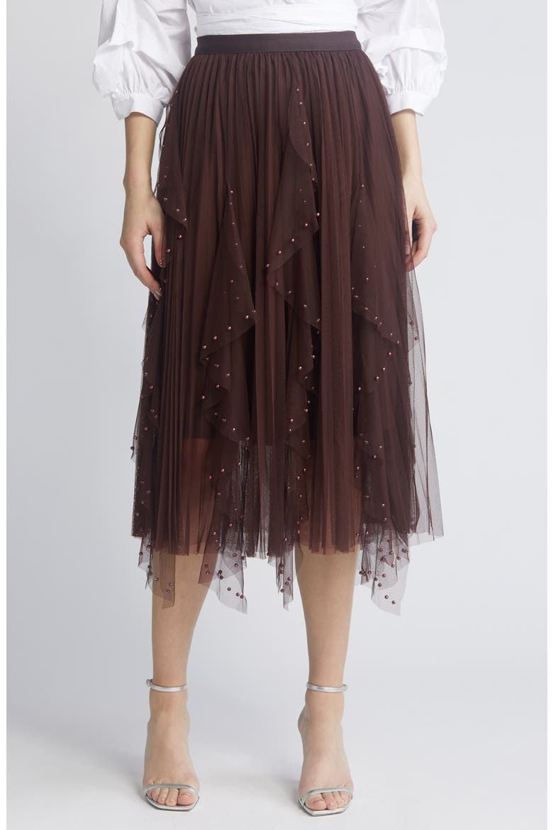Wendy Beaded Tulle Skirt, Main, color, BROWN