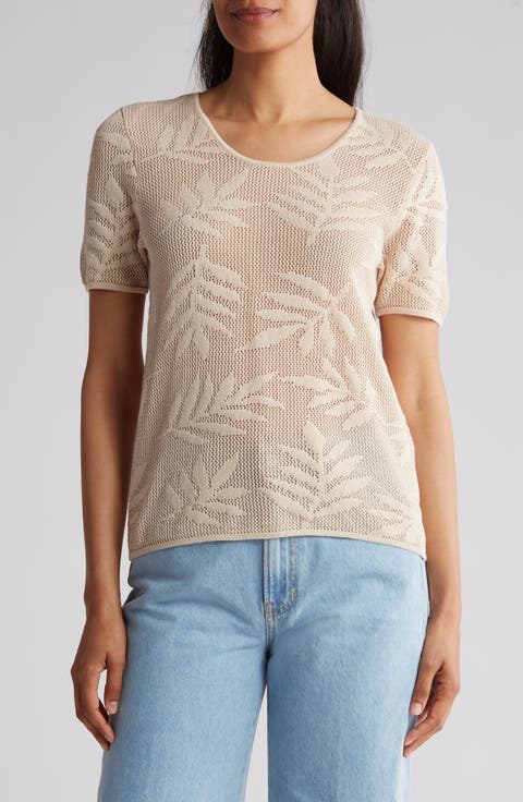 Cotton Jacquard Short Sleeve Sweater