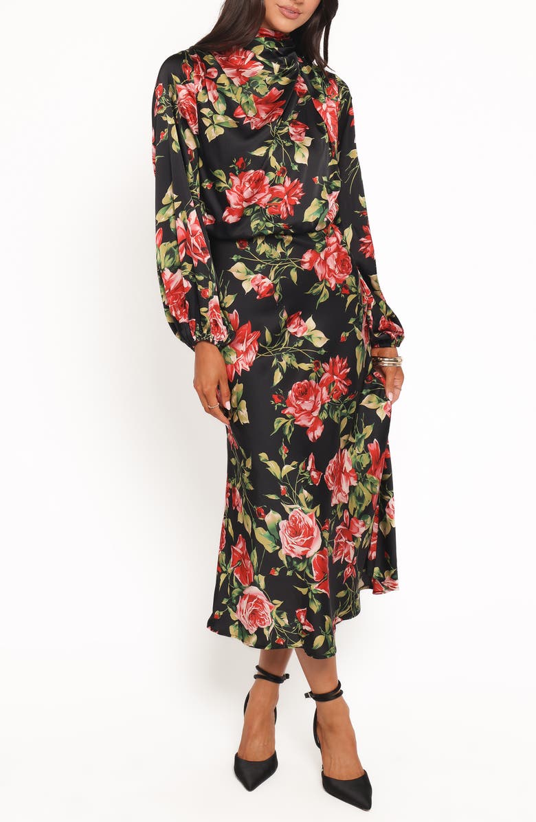 Petal & Pup Perrie Floral Long Sleeve Dress, Main, color, Black Floral