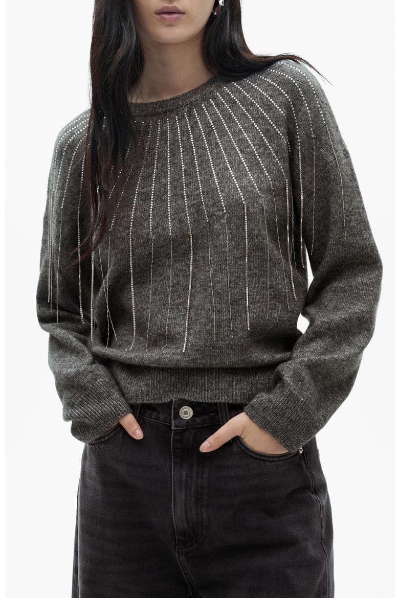 Rhinestone Detail Sweater, Main, color, GREY