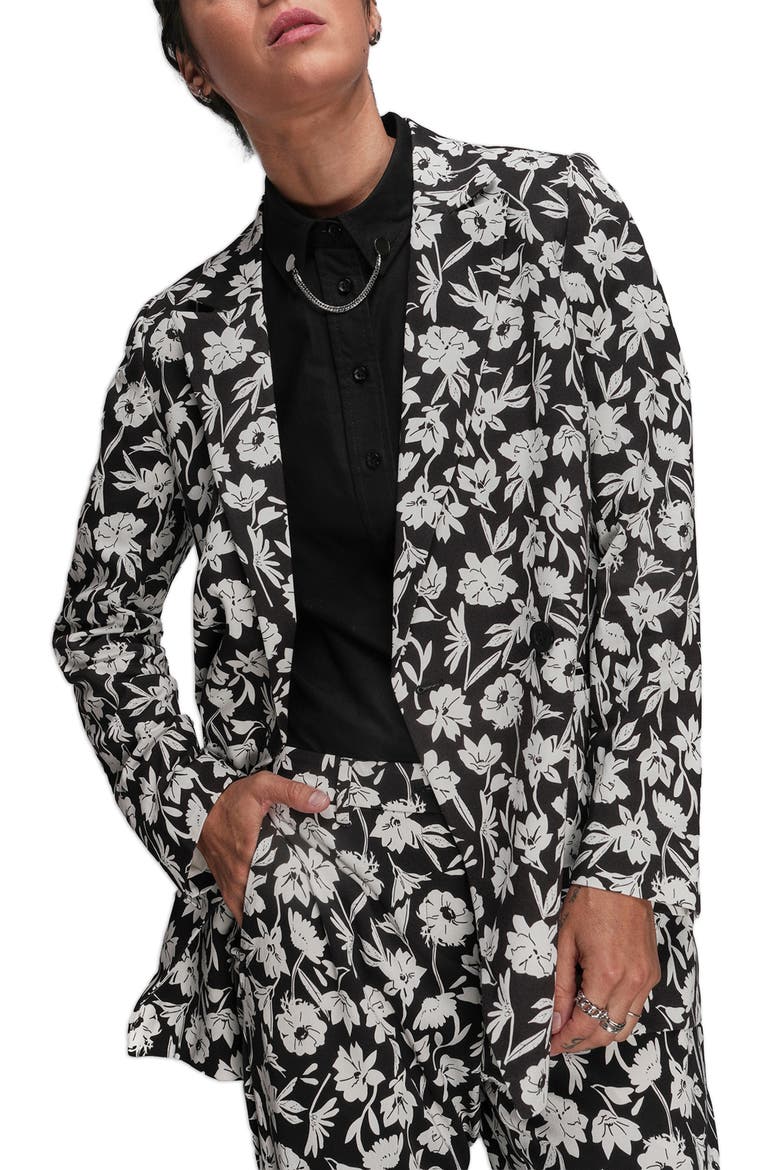 The Empower Double Breasted Blazer, Main, color, Monochrome Floral Black