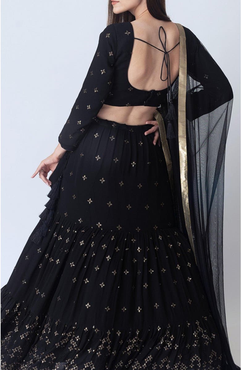 RAAS Asha Sequins Embroidered Lehenga Choli, Alternate, color, Black And Gold