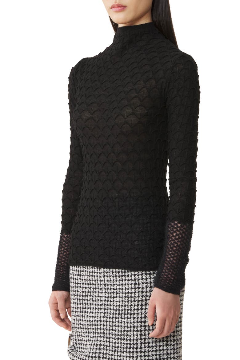 High-Neck Top In Wool And Mohair, Alternate, color, Black