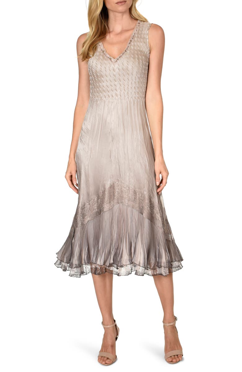 Komarov Beaded Charmeuse & Chiffon Tiered Dress with Jacket, Alternate, color, Beach Cafe Ombre