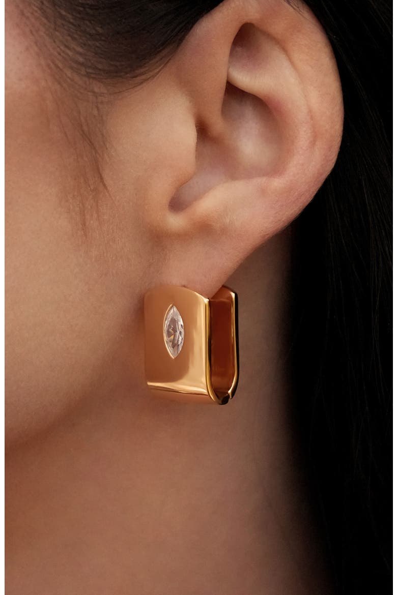 Marquise Stone Huggie Earrings, Alternate, color, GOLD