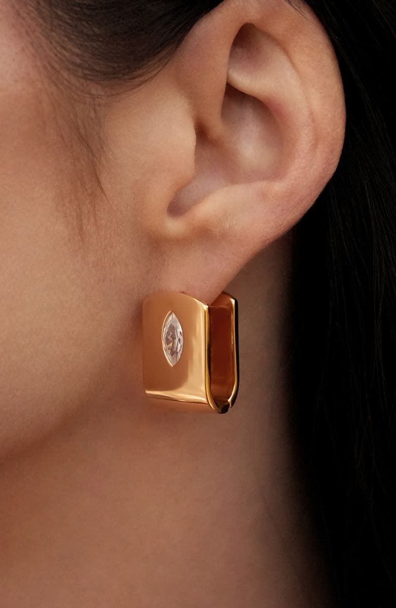 Ettika Marquise Stone Huggie Earrings, Alternate, color, Gold