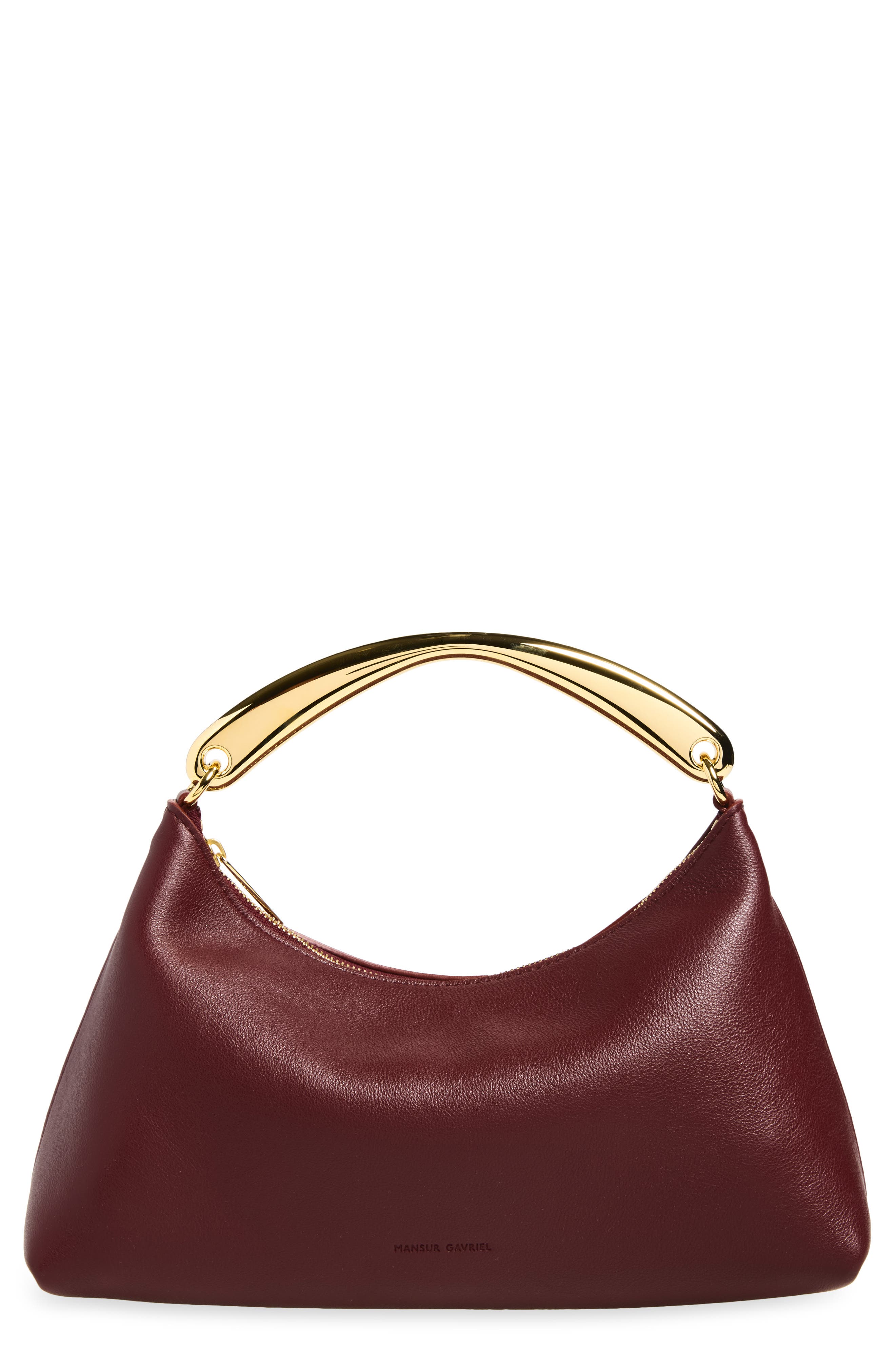 hea Metal Handle Leather Handbag, Main, color, CLARET