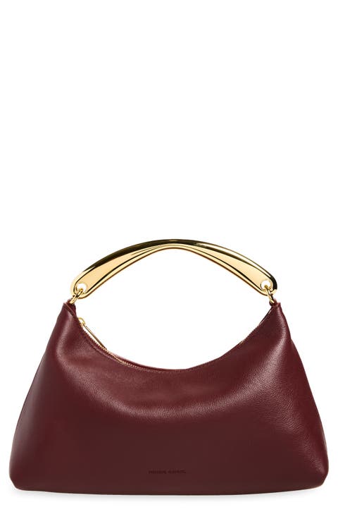 hea Metal Handle Leather Handbag