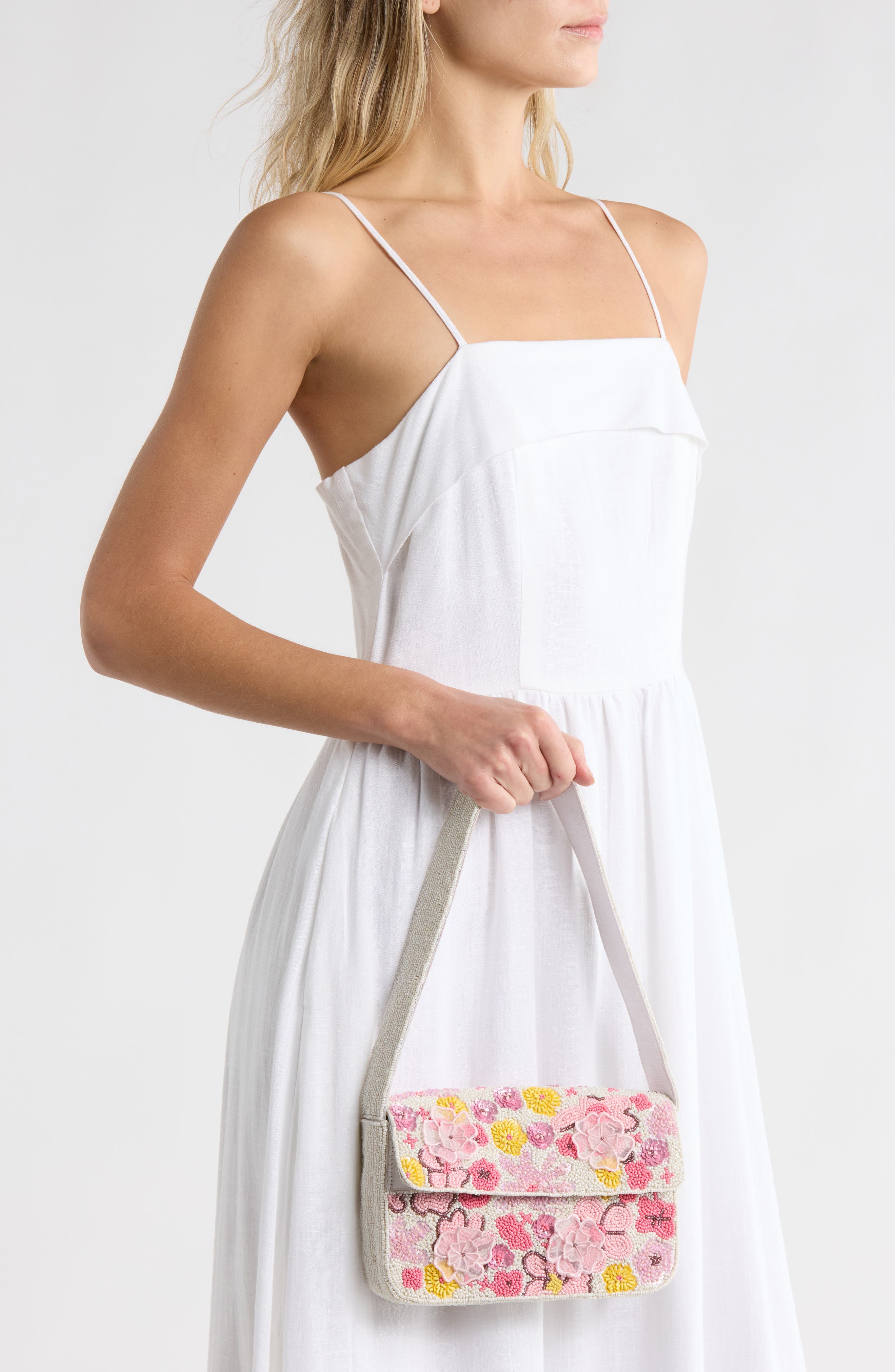 Collection XIIX Beaded 3D Floral Baguette Shoulder Bag, Alternate, color, Pink Multi