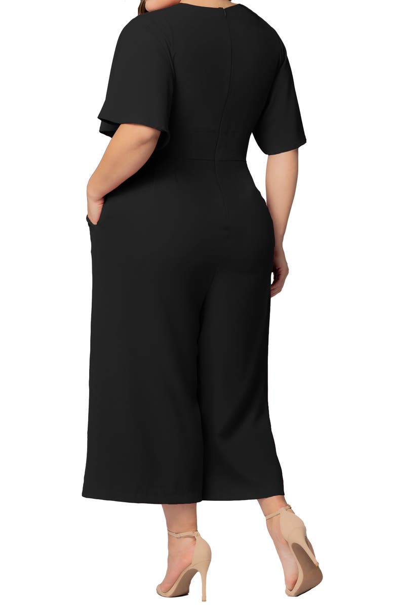 Kiyonna Evelyn Wide Leg Crop Jumpsuit, Alternate, color, Black Noir