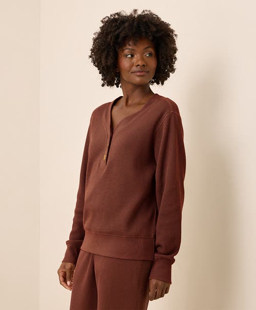 Pact Thermal Waffle Henley Pullover In Brown