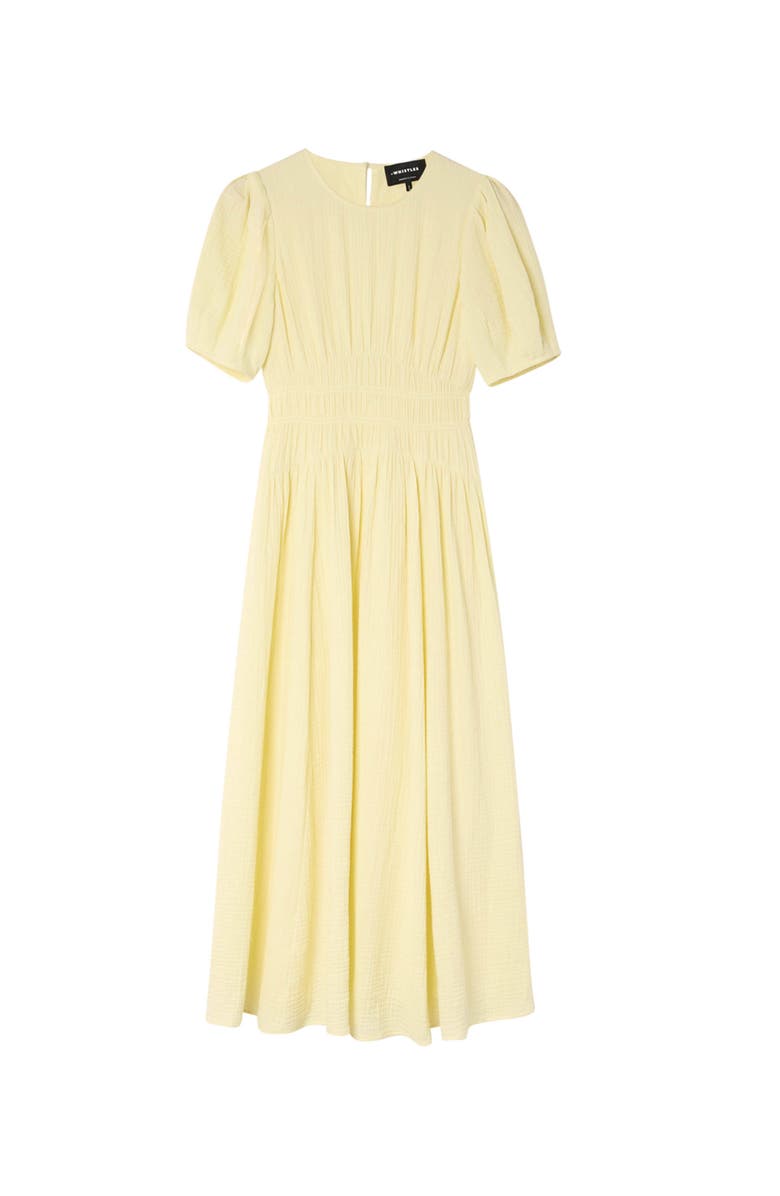 Whistles Gathered Textured Midi Dress, Alternate, color, Butter