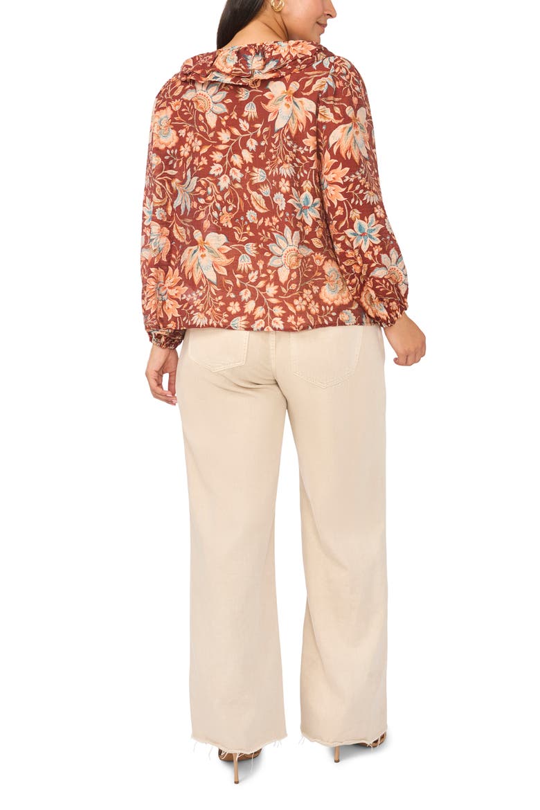 Ruffle V-Neck Top, Alternate, color, RUSSET BROWN
