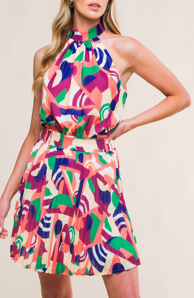 FLYING TOMATO Halter Neck Sleeveless Minidress, Main, color, Navy/ Purple