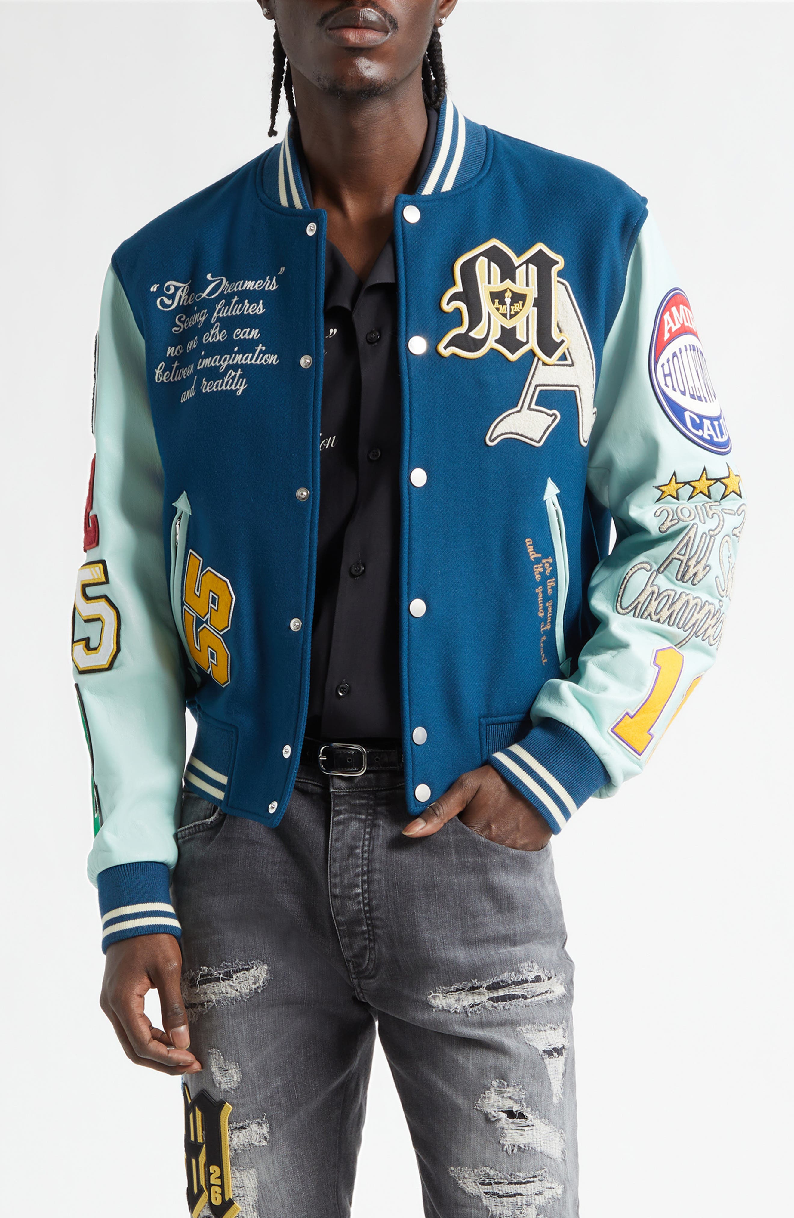 Varsity Patch Wool Blend & Leather Jacket - image 3