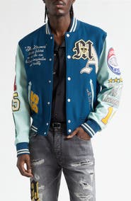 AMIRI Varsity Patch Wool Blend & Leather Jacket