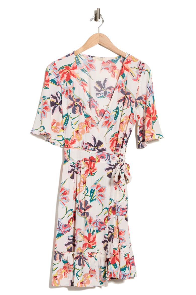 Short Sleeve Wrap Dress, Alternate, color, IVORY/ RED