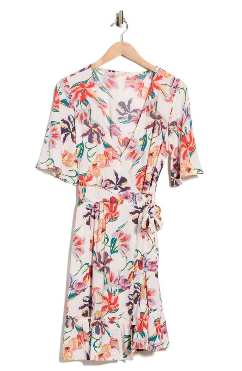 Lovestitch Short Sleeve Wrap Dress, Alternate, color, Ivory/ Red