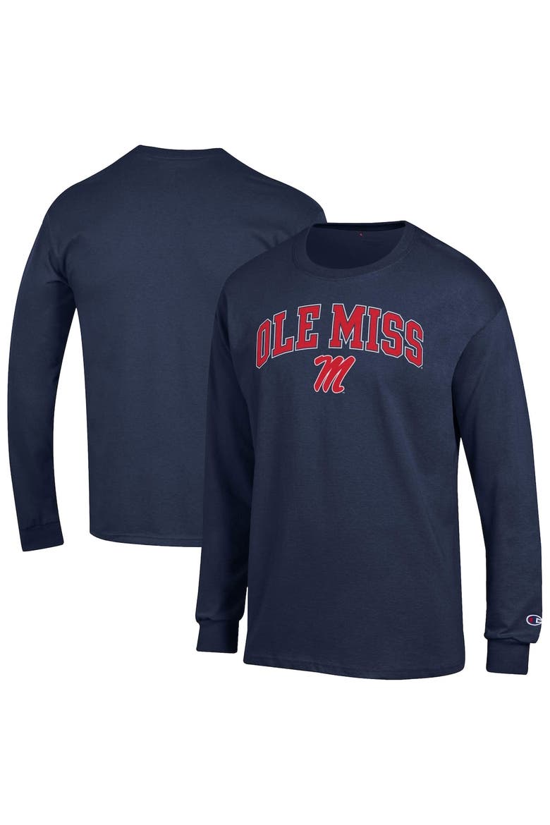 Men's Champion  Navy Ole Miss Rebels Arch Over Logo Long Sleeve T-Shirt, Main, color, Navy