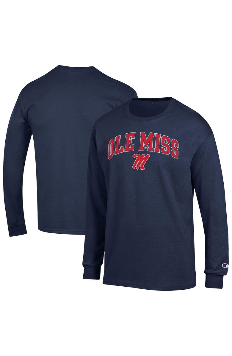 Champion Men
s Champion Navy Ole Miss Rebels Arch Over Logo Long Sleeve T-Shirt, Main, color,
