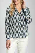 APNY Abstract Print Roll Tab Sleeve Chiffon Button-Up Shirt